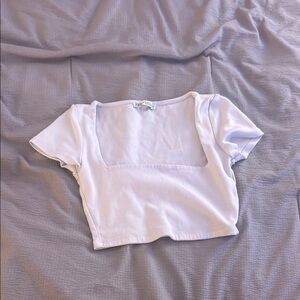 Zara White Short Sleeve Cropped Top